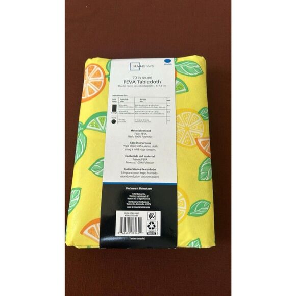 Mainstays Yellow Citrus Fruit Peva Round Table Cloth 70" - Picture 2 of 2